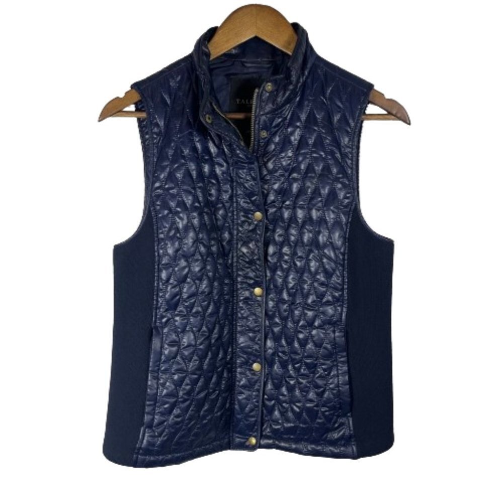 Talbots Petites Womens Quilted Puffer Vest Size Medium Petite Navy‎ Blue Outdoor